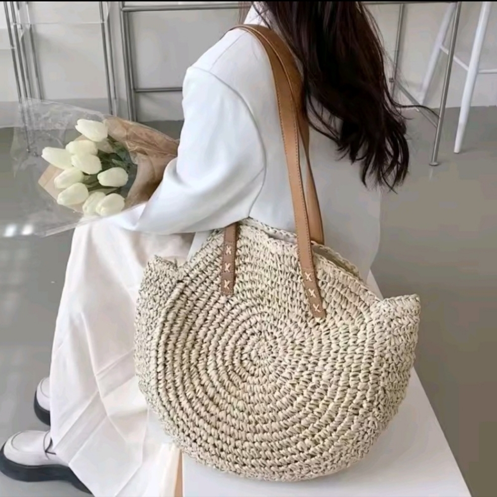 Straw Woven Tote Bag Double Handle